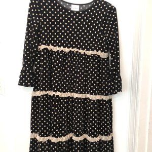 Girls Hanna Andersson black and taupe polka dot tiered dress in size 160